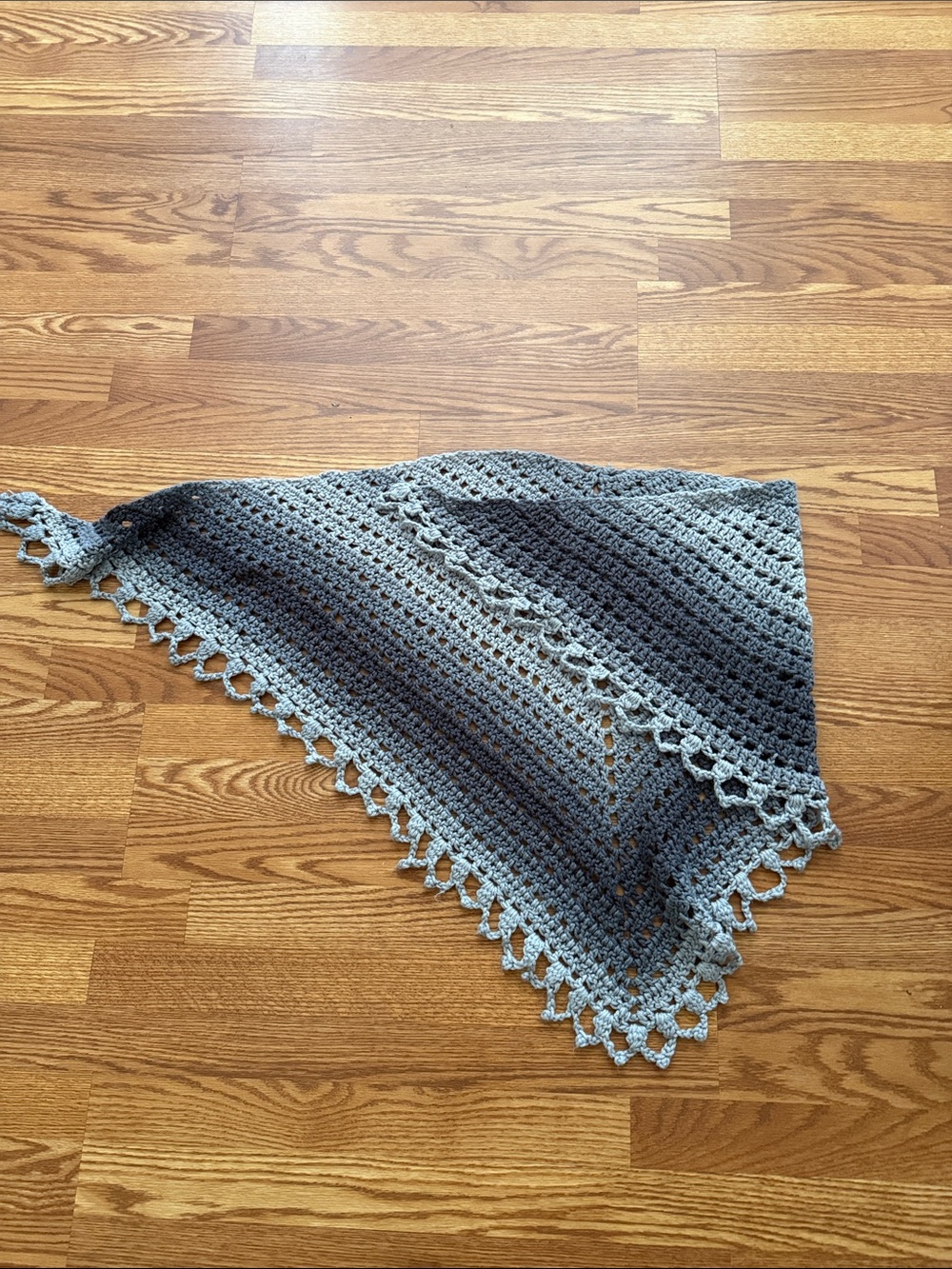 Handmade Crochet Triangle Shawl in Gradient Gray Tone